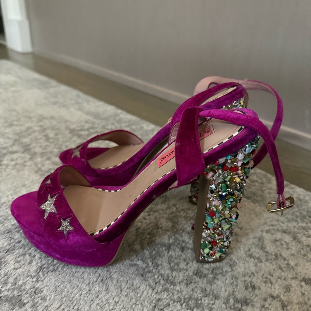 Betsy Johnson Fuchsia Embellished Block Heel Sandals